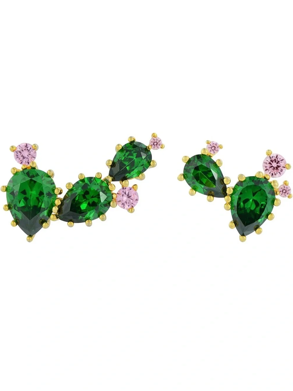 Bensheng gold-Plated GreenPink 5A Cubic Zirconia CZ Asymmetric Cactus And Flower